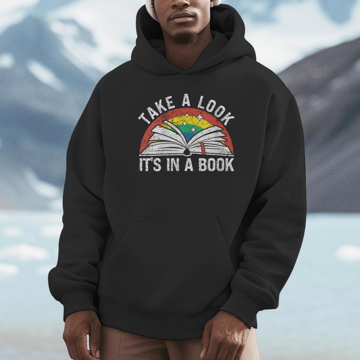 Take a Look It's In a Book Reading Vintage Retro Rainbow Unisex Hoodie