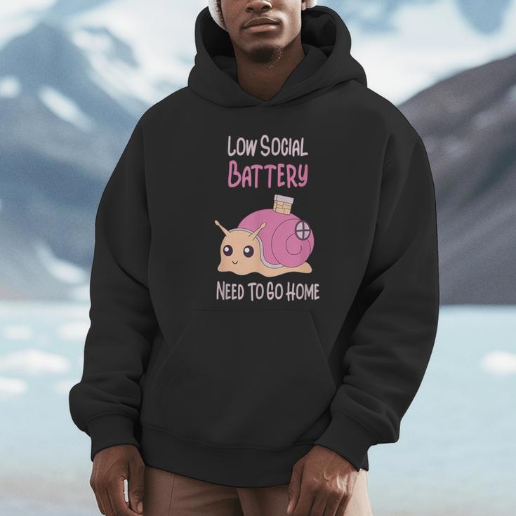 Low Social Battery Cute Snail With House Introvert Cozy Home Unisex Hoodie Low Social Battery Cute Snail With House Introvert Cozy Home Unisex Hoodie