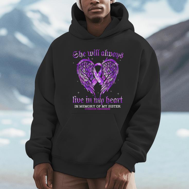 In Memory Of My Sister Overdose Awareness Angel Wing Unisex Hoodie