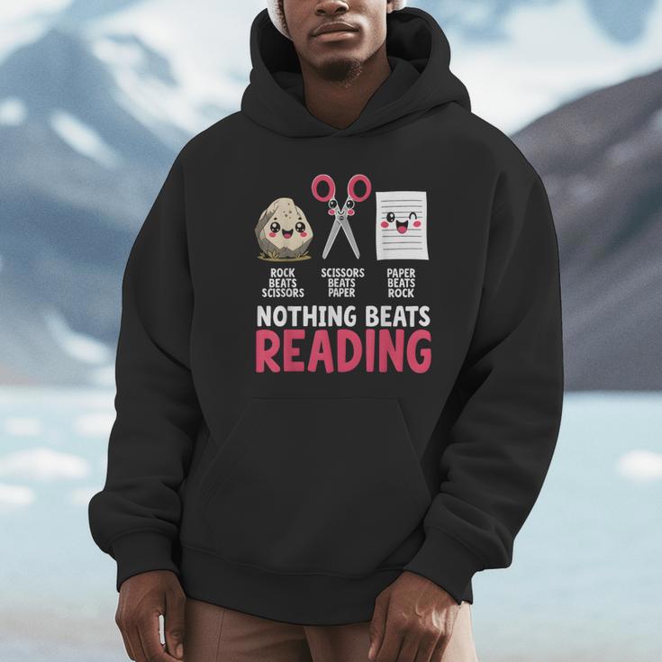 Nothing Beats Reading Rock Paper Scissors Book Lover Library Unisex Hoodie