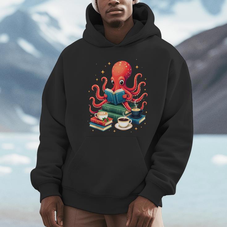 Octopus Reading Books Tea Coffee Unisex Hoodie Octopus Reading Books Tea Coffee Unisex Hoodie