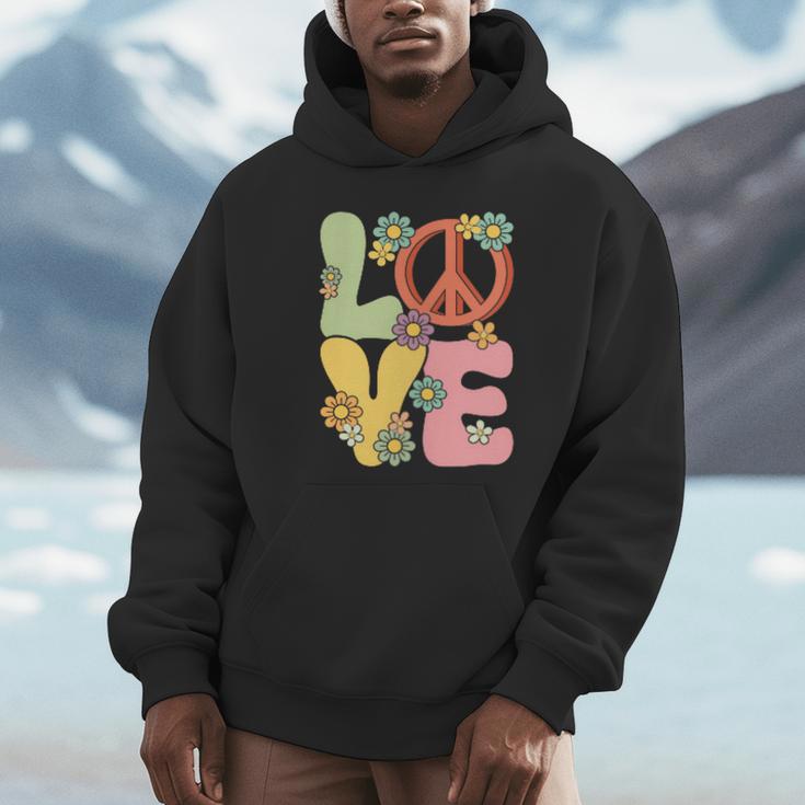 Peace Sign Love Groovy Vibes Costume Nostalgia 1980s Fashion Unisex Hoodie