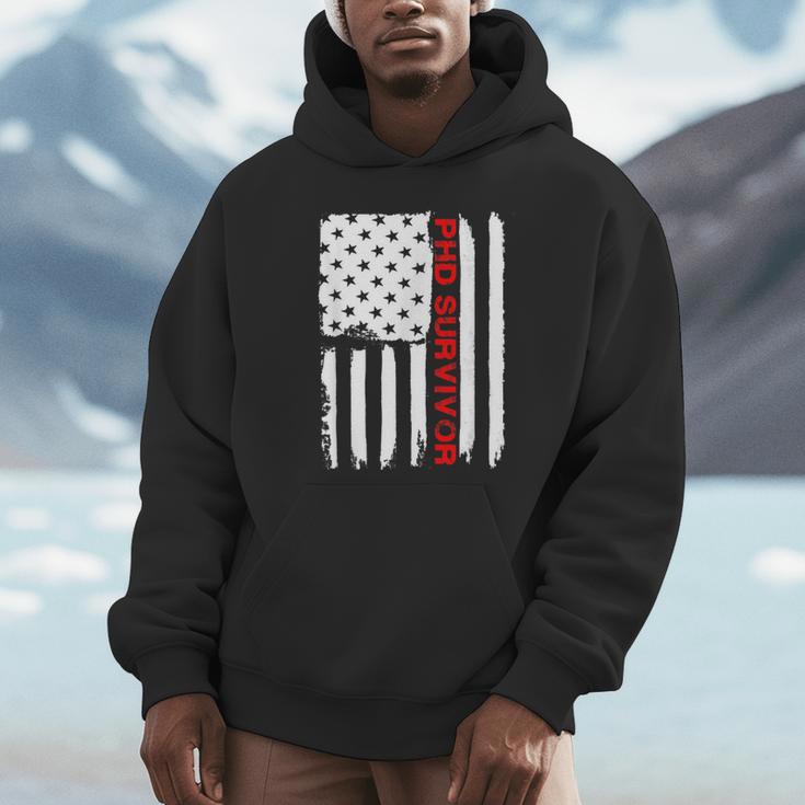 PhD Survivor Graduation American Flag Shirt Degree Tee Women Kids Men Unisex Hoodie