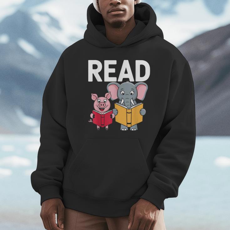 Pig Elephant Reading Cute Book Lover Bookworm Boys Girls Kid Unisex Hoodie Pig Elephant Reading Cute Book Lover Bookworm Boys Girls Kid Unisex Hoodie