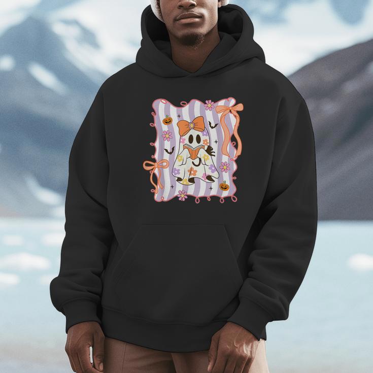 Preppy Coquette Bow Ghost Reading Books Halloween Book Unisex Hoodie Preppy Coquette Bow Ghost Reading Books Halloween Book Unisex Hoodie