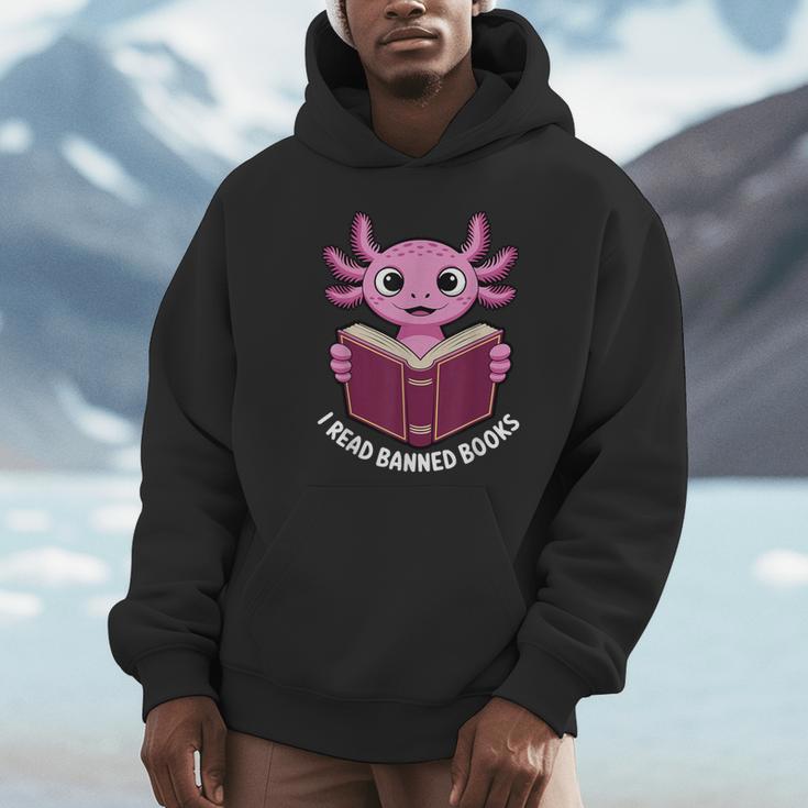 I Read Banned Books Axolotl Reading Unisex Hoodie