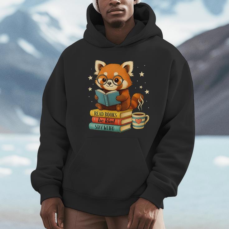 Reading Book Lover Red Panda Read Books Be Kind Stays Weird Unisex Hoodie