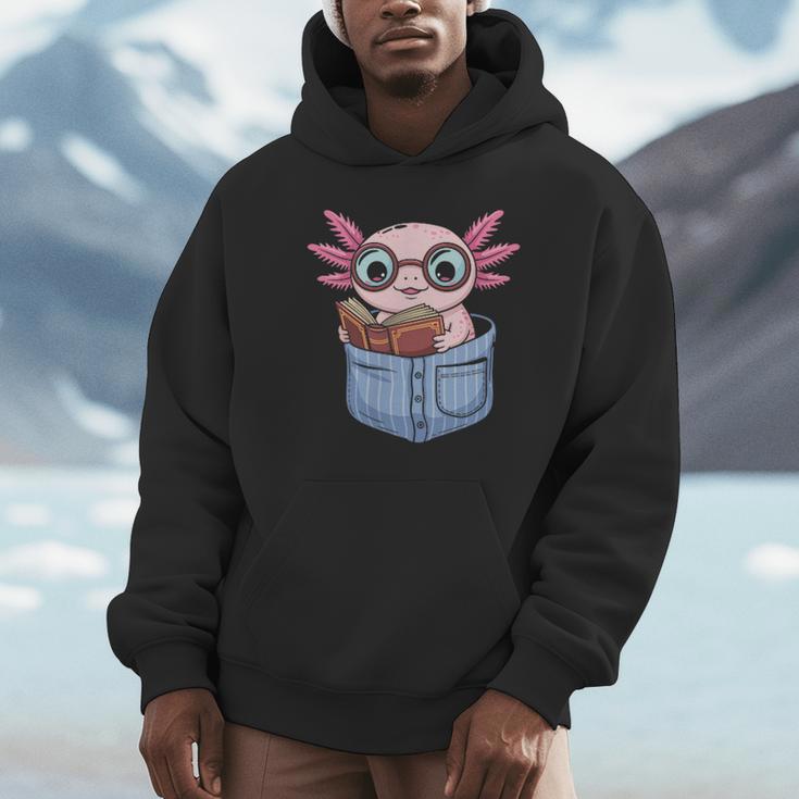 Readsalotl Axolotl Reading Book Lover Reading Pocket Axolotl Unisex Hoodie