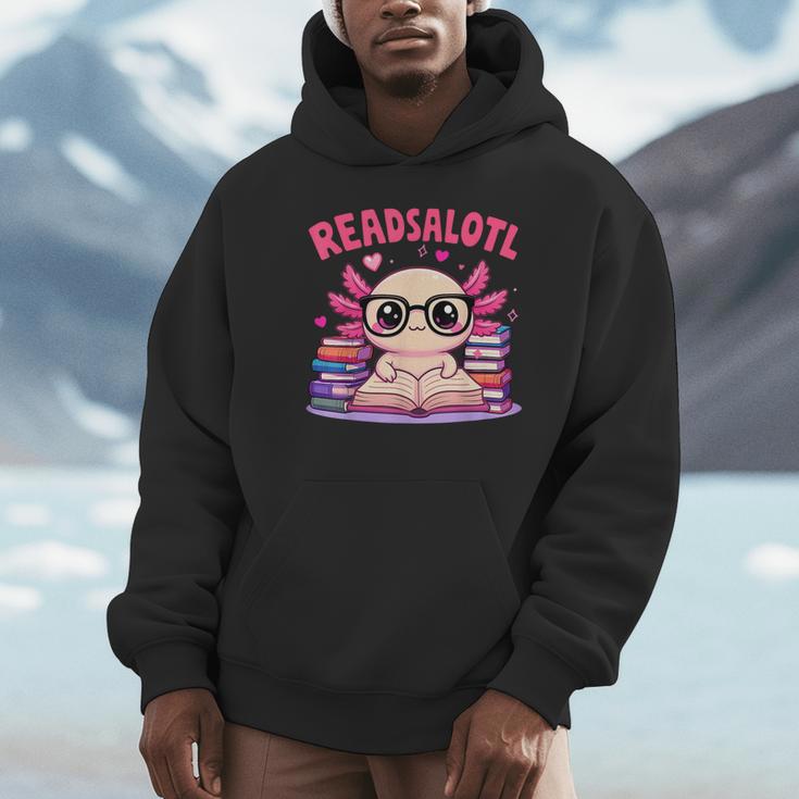 Readsolotl Pink Kawaii Axolotl Book Lover Reading Unisex Hoodie