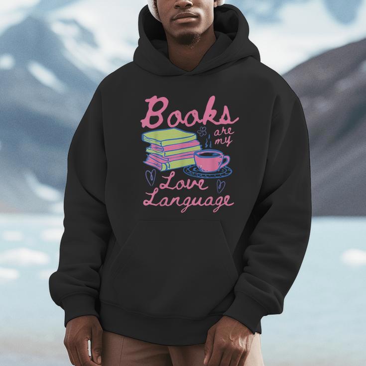 Retro Books Are My Love Language Valentine Book Lovers Unisex Hoodie