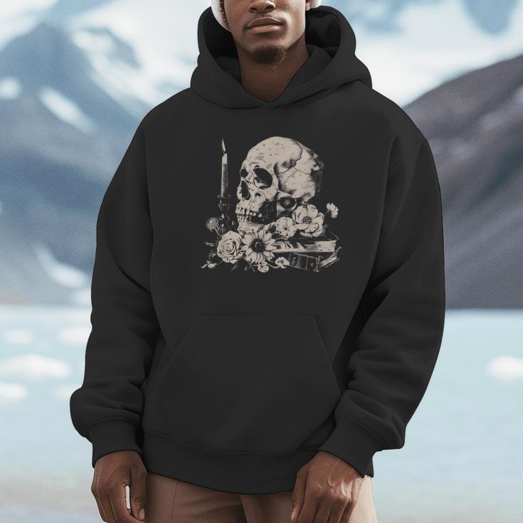 Skull Books Flowers Goth Reader Grunge Dark Alt Aesthetic Unisex Hoodie Skull Books Flowers Goth Reader Grunge Dark Alt Aesthetic Unisex Hoodie