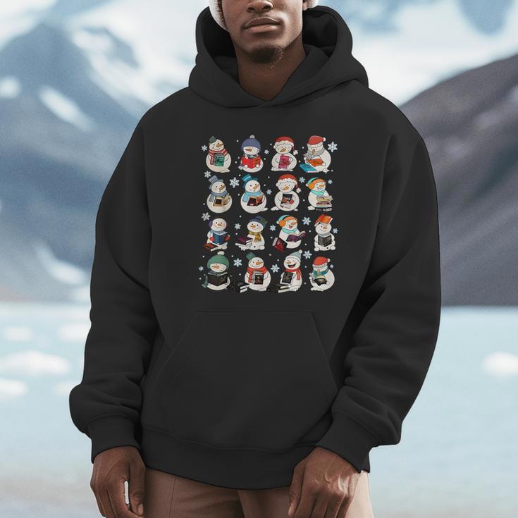 Snowman Reading Book Christmas Cozy Book Lover Bookish Unisex Hoodie