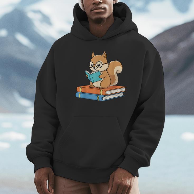 Squirrel Reading Book Glasses Bookworm Librarian Unisex Hoodie