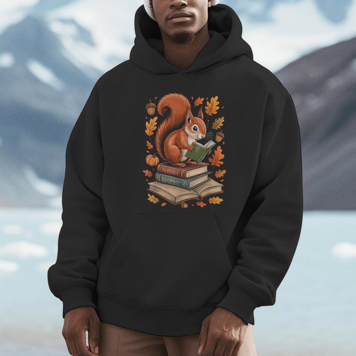 Squirrel Reading Book Lovers Fall Leaves Library Books Unisex Hoodie Squirrel Reading Book Lovers Fall Leaves Library Books Unisex Hoodie