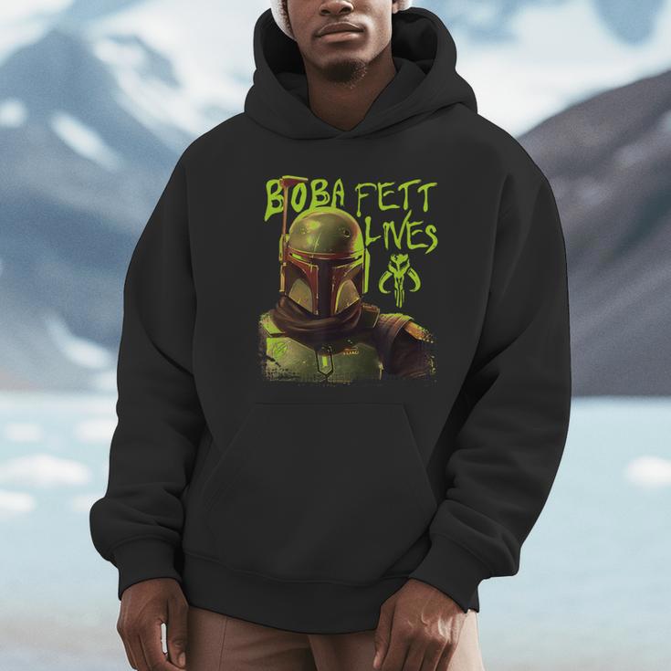 Star Wars The Book Of Boba Fett Neon Boba Fett Lives Poster Unisex Hoodie