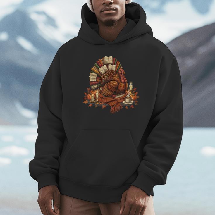 Turkey Reading Books Fall Season Thanksgiving Teacher Book Unisex Hoodie