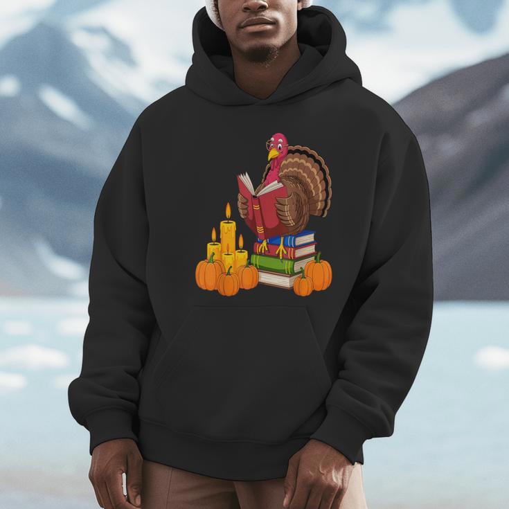 Turkey Reading Books Fall Thanksgiving Teacher Book Unisex Hoodie