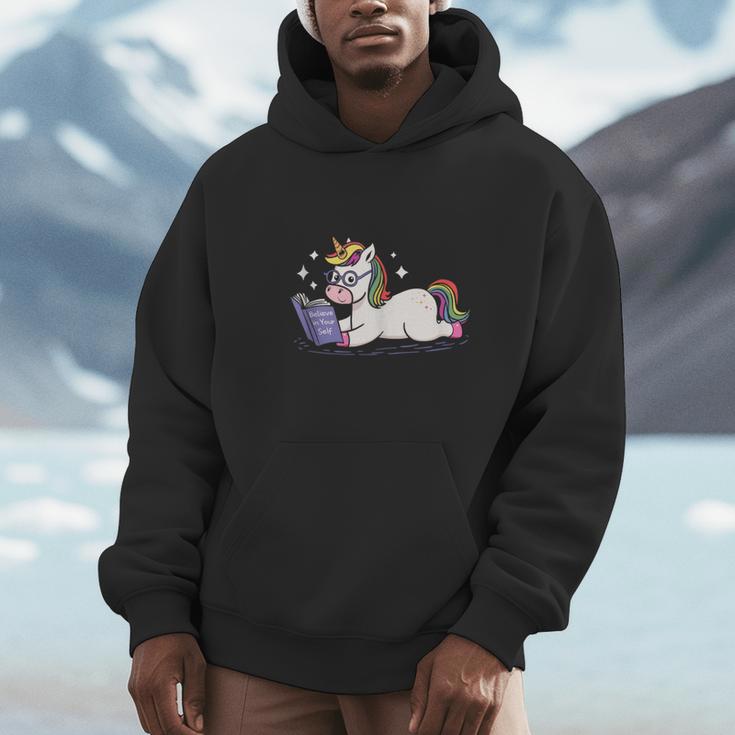 Unicorn Bookworm Believe In Yourself Cute And Inspirational Unisex Hoodie Unicorn Bookworm Believe In Yourself Cute And Inspirational Unisex Hoodie