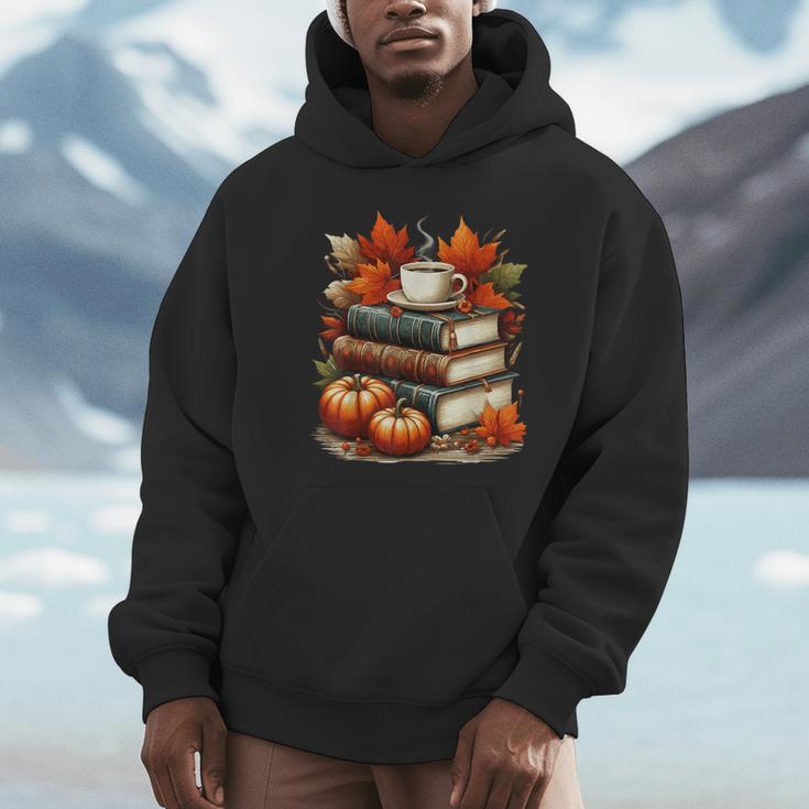 Vintage Autumn Books Coffee Pumpkin Fall Reading Unisex Hoodie