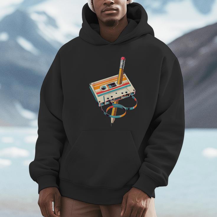 Vintage Cassette Tape And Pencil Nostalgia Party 70s 80s 90s Unisex Hoodie