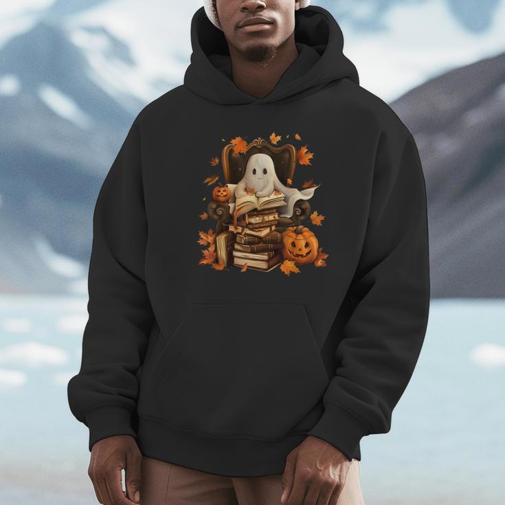 Vintage Ghost Book Reading Pumpkin Gothic Halloween Teachers Unisex Hoodie
