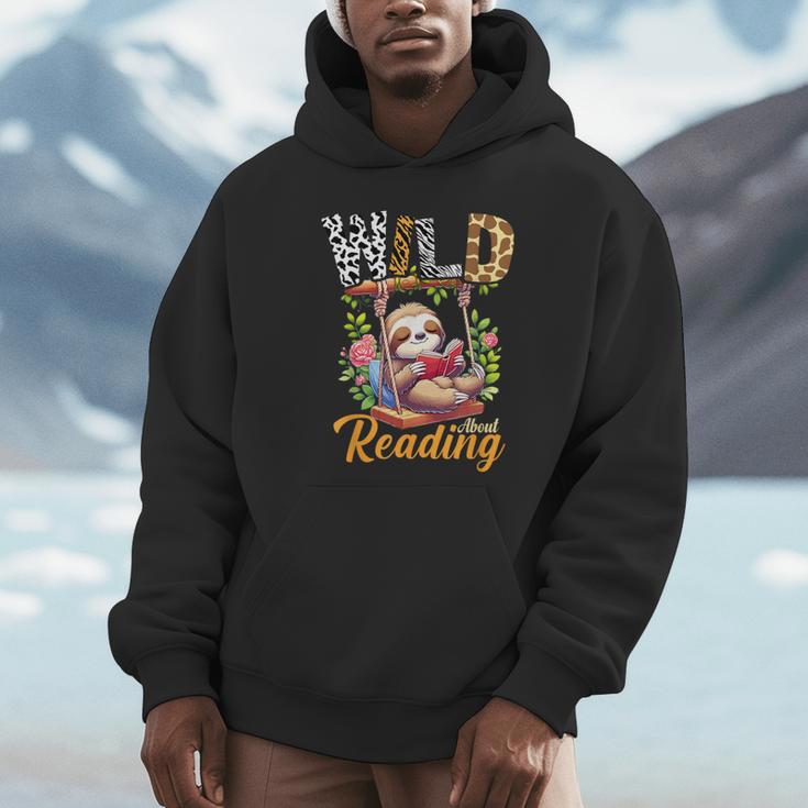 Wild About Reading Books Reader Lover Funny Teacher Animals For Men Women Kids Unisex Hoodie