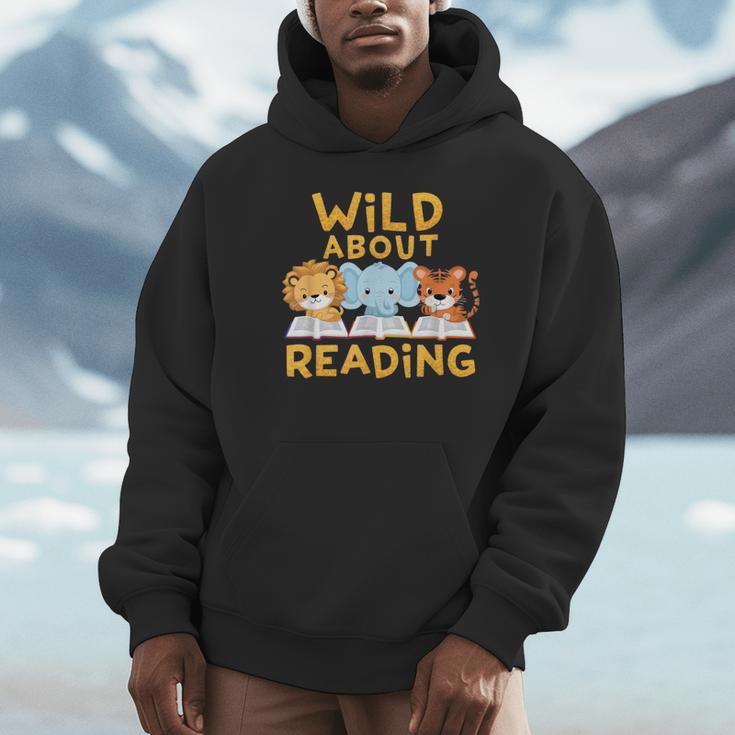 Wild About Reading Cute Animal Book Lover Kids Unisex Hoodie