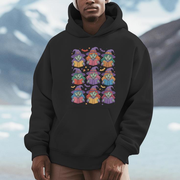 Witches Reading Books Halloween Cute Teens Kids Unisex Hoodie