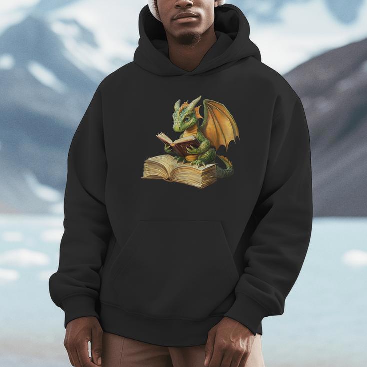 Women's Dragon Bookworm Reading Book Graphic Unisex Hoodie