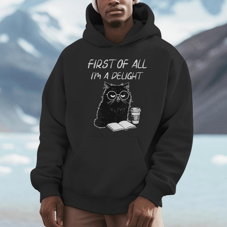 Women's First Of All I’m A Delight Cute Cat Books Coffee Humor Unisex Hoodie Women's First Of All I’m A Delight Cute Cat Books Coffee Humor Unisex Hoodie