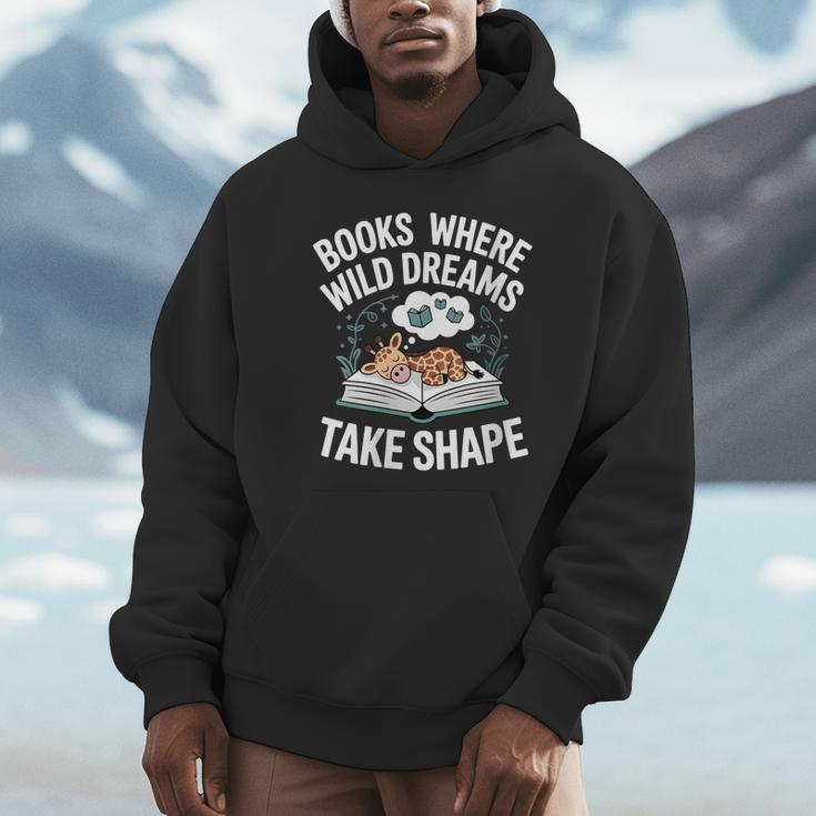 Women's Wild Dreams Reading Giraffe Book Reader Zoo Animals Kids Unisex Hoodie