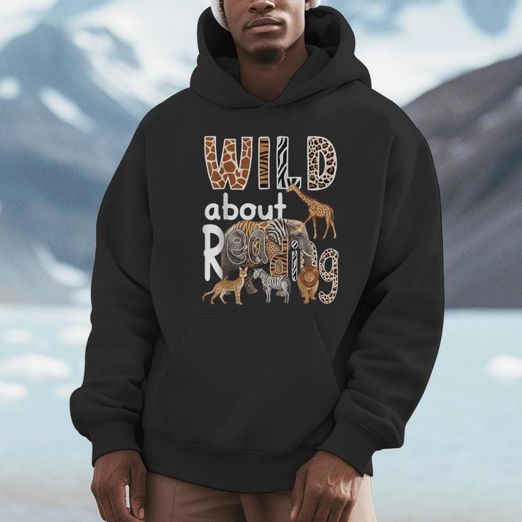 Zoo Animals Wild About Reading Books Reader Lover Librarian Unisex Hoodie