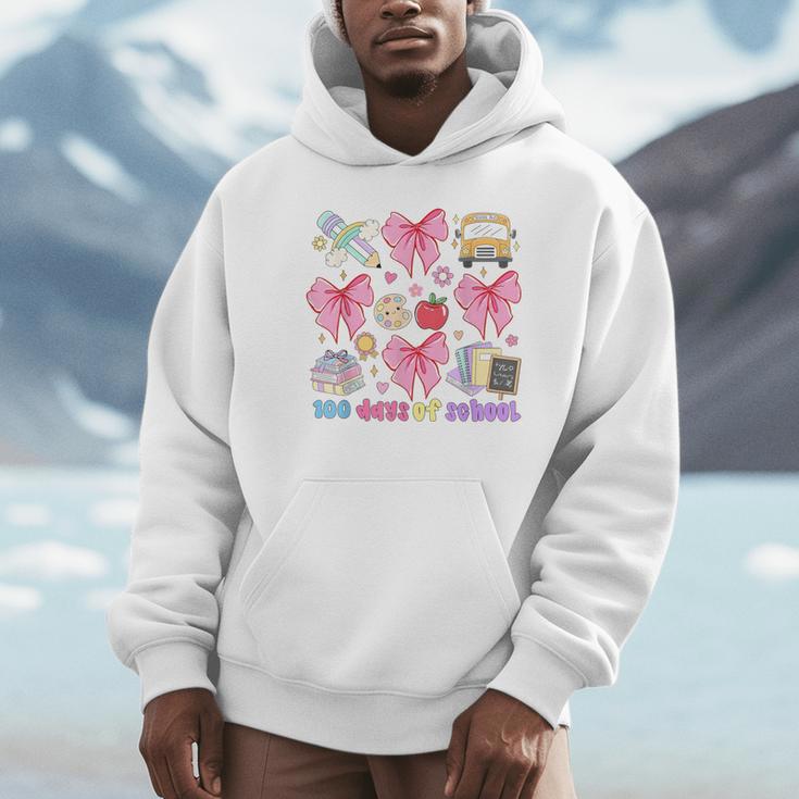 100 Days Of School Coquette Bow School Bus Pencil Books Unisex Hoodie