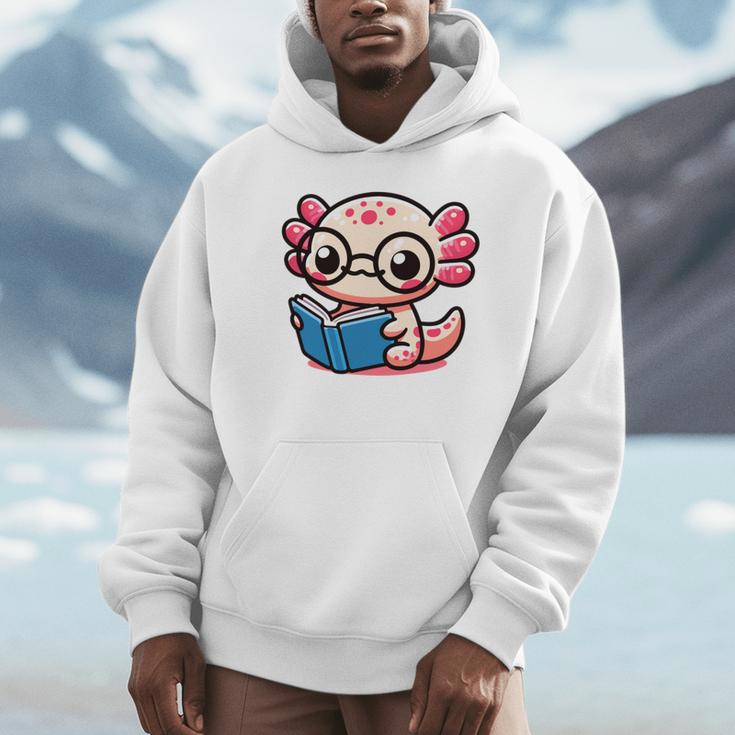 Adorable Book Lover Axolotl With Reading Glasses Cute Unisex Hoodie