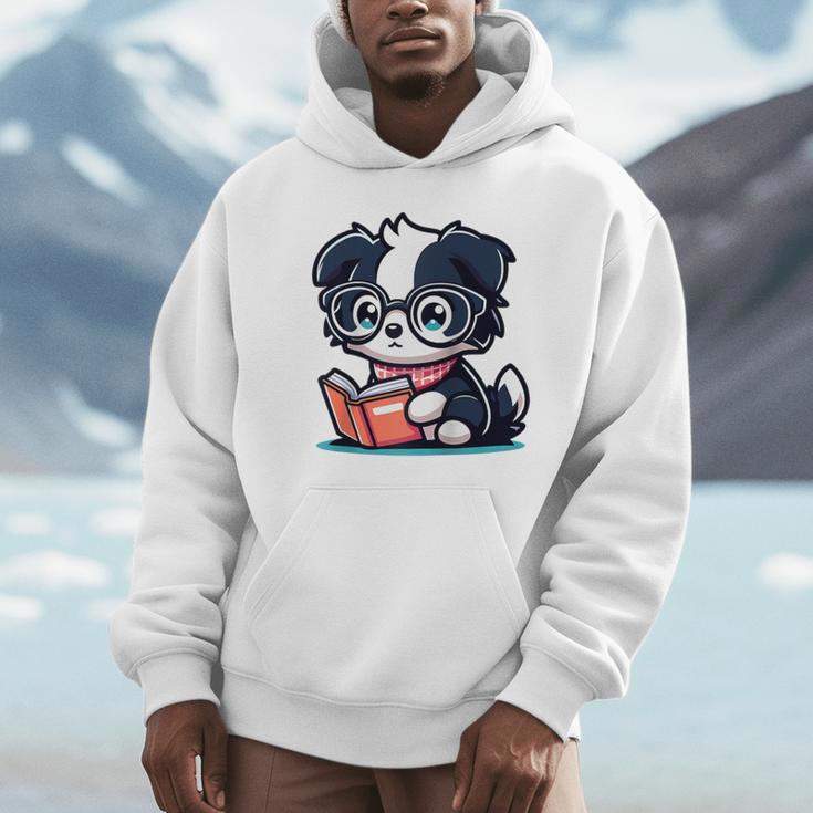 Adorable Book Lover Border Collie With Reading Glasses Cute Raglan Baseball Tee Unisex Hoodie