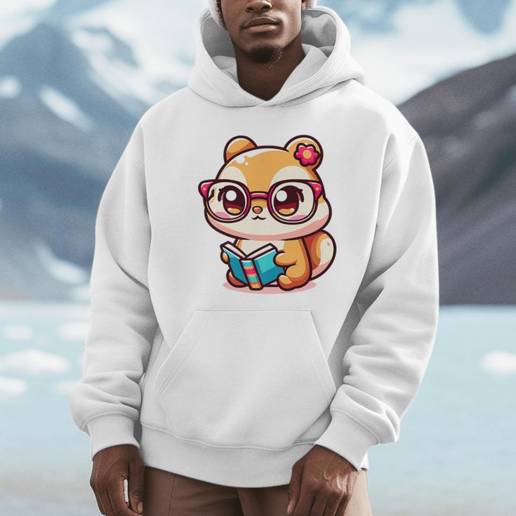 Adorable Book Lover Chipmunk With Reading Glasses Cute Premium Unisex Hoodie