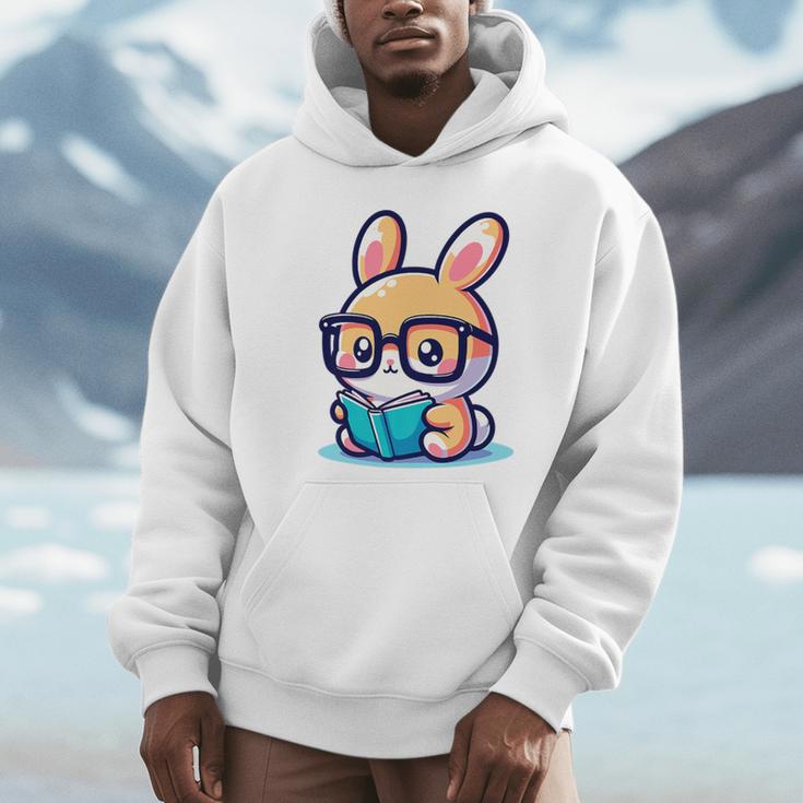 Adorable Book Lover Rabbit With Reading Glasses Cute Premium Unisex Hoodie