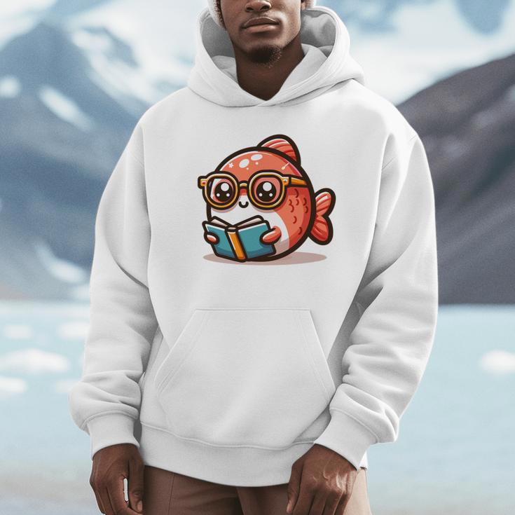 Adorable Book Lover Salmon With Reading Glasses Cute Unisex Hoodie Adorable Book Lover Salmon With Reading Glasses Cute Unisex Hoodie