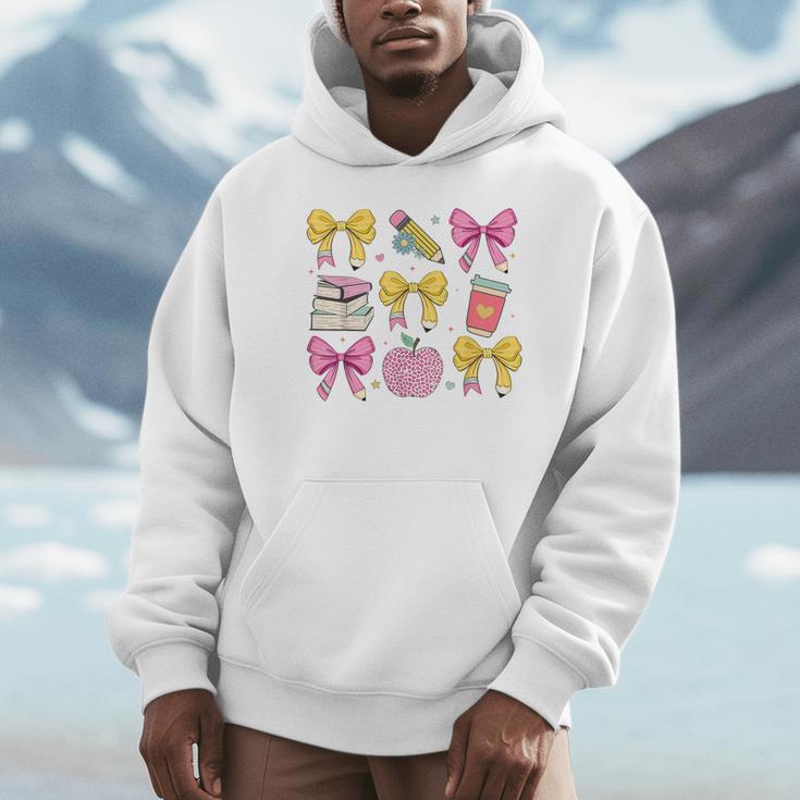 Apple Coquette Bow Books First Day Of School Back To School Unisex Hoodie