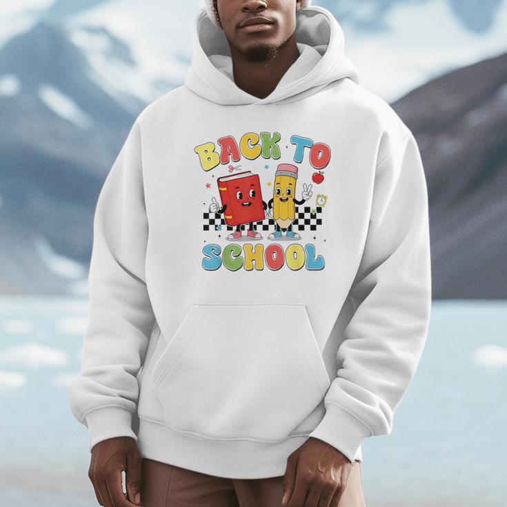 Back To School Checkered Book Pencil Groovy Teacher Student Unisex Hoodie Back To School Checkered Book Pencil Groovy Teacher Student Unisex Hoodie