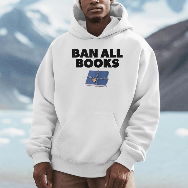 Ban All Books Satire Parody Meme Joke Ironic Sarcastic Weird Unisex Hoodie