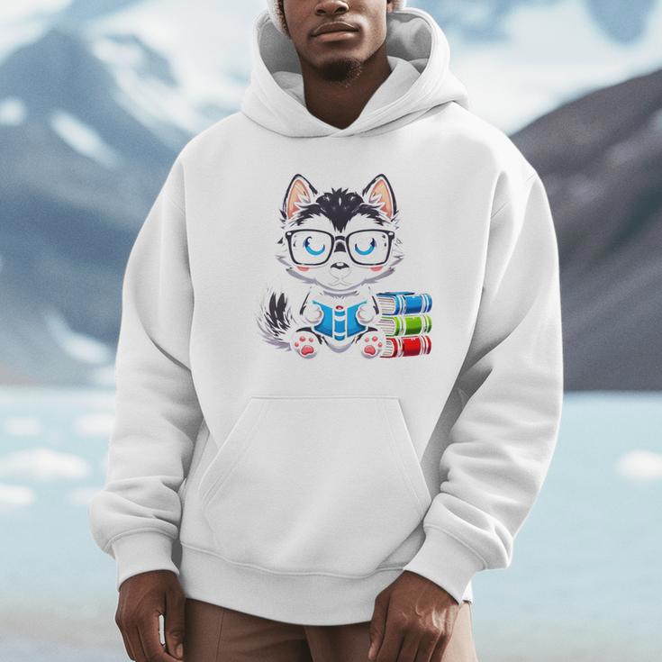 Book Lover Reading Husky Dog Unisex Hoodie