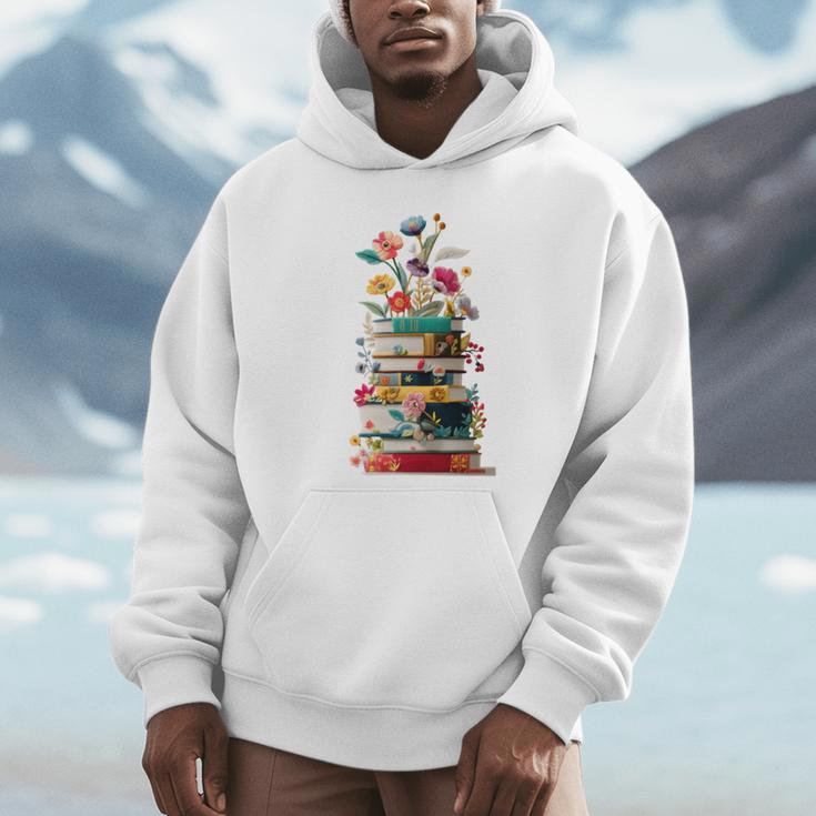 Book Stack With Flowers Reading Lover Bookish Unisex Hoodie