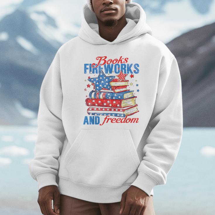 Books Fireworks And Freedom 4th Of July Book Lover Unisex Hoodie