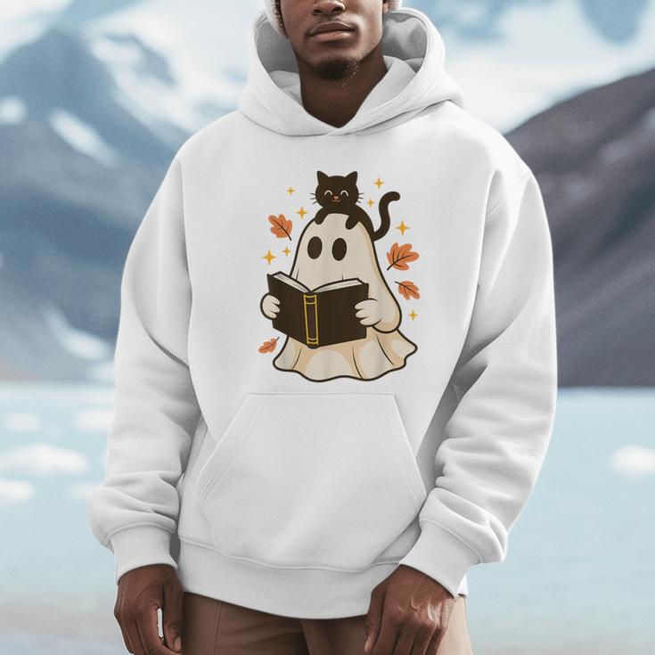 Books Ghost Reading Book Halloween Library Cat Fall Unisex Hoodie