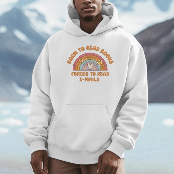 Born To Read Books Forced To Emails Vintage Retro Rainbow Unisex Hoodie
