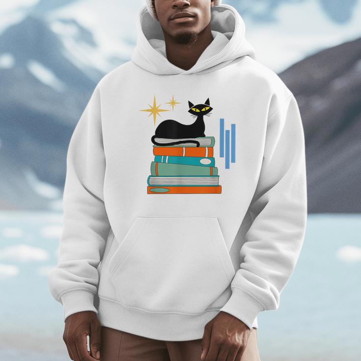 Cat And Books Retro Midcentury Mid Century Aesthetic Unisex Hoodie Cat And Books Retro Midcentury Mid Century Aesthetic Unisex Hoodie