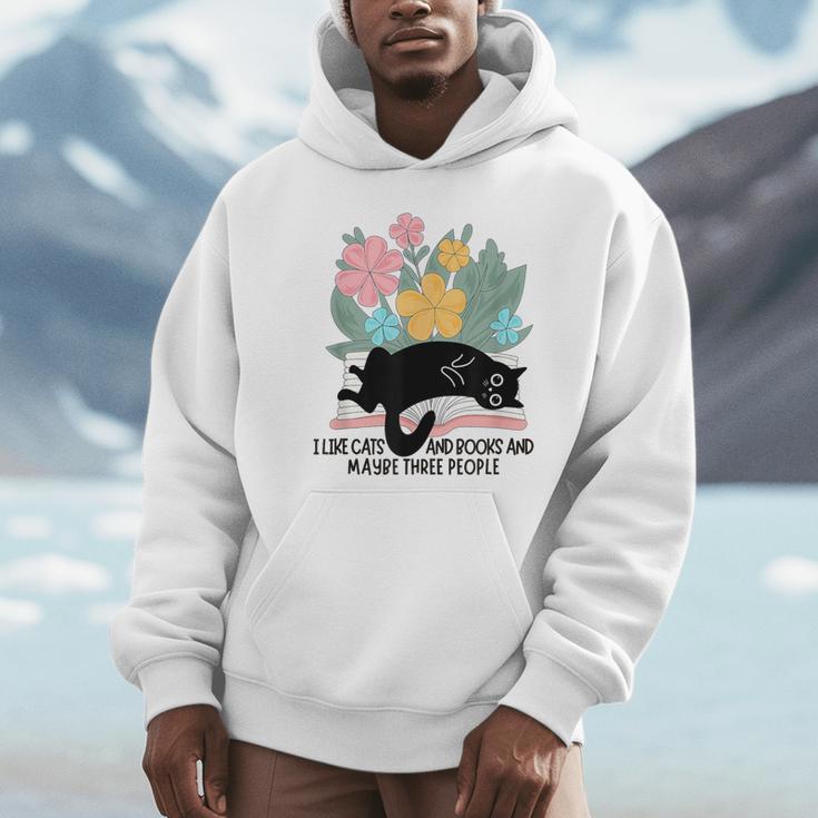 Cat Meme I Like Cats And Books And Maybe Three People Unisex Hoodie