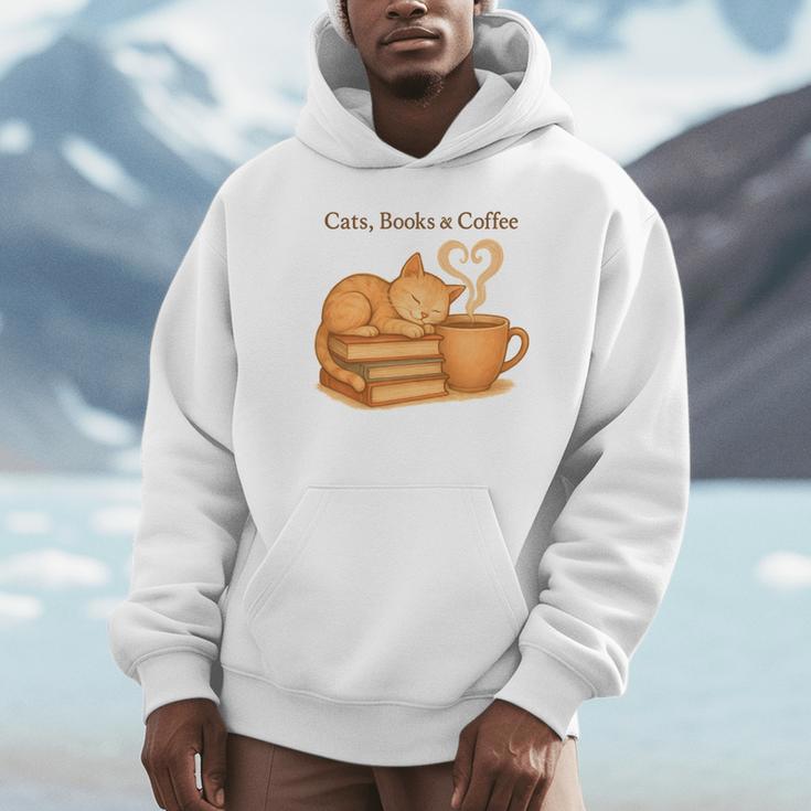 Cats Books And Coffee Heart Cozy Cat Lover Bookworm Readers Unisex Hoodie