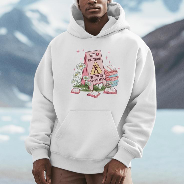 Caution Slippery When Reading Book Reader Unisex Hoodie